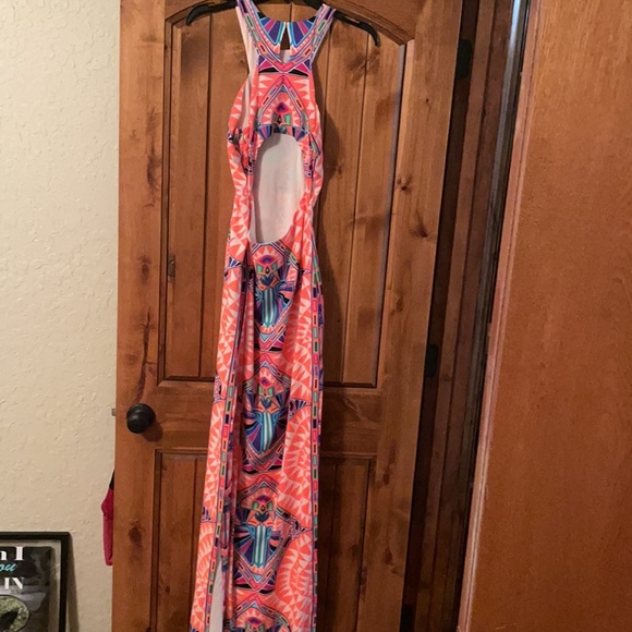 Mara Hoffman aztec neon maxi double slit dress open back - Picture 3 of 4